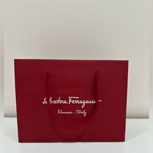 Salvatore Ferragamo Red/Burgundy Paper Shopping Bag | 11x8x4.75 inches